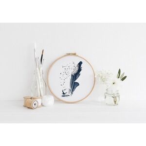 Birds Flying out of Blue Feather Counted Cross Stitch‎ Pattern Chart Leaflet